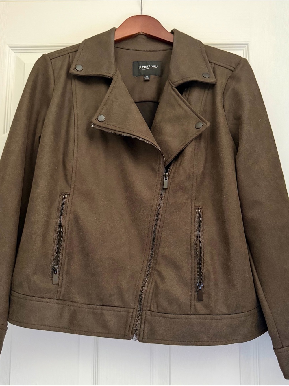 Liverpool Olive Brown Suede Moto Jacket - Women